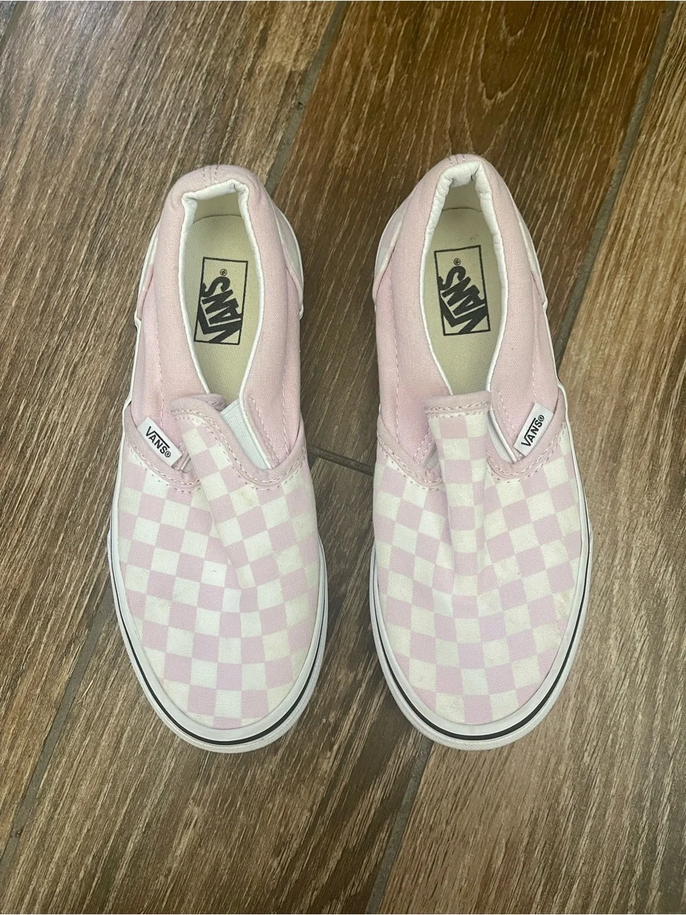 Vans Kids Classic Slip-On Checkerboard Sneakers - Light Pink & White Sz 3